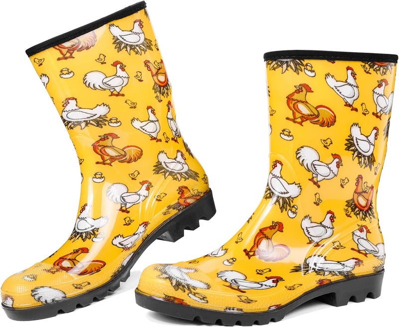 DKSUKO Store Waterproof Womens Rain Boots insulated,Lightweight Rubber fashion Boots in Gardening,Warm and Comfortable Wide Calf Rain Boots with Glossy in Outdoor (Chicken Yellow, 9) - Image 1